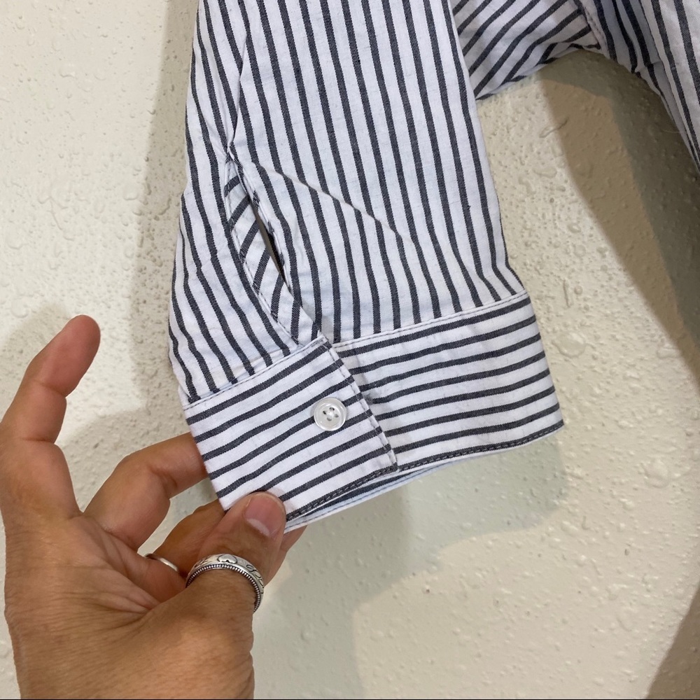 Sneak Peak Shirt Dress Railroad Mini Pinstriped Belted Cuff Sleeves Pocket Beach - Picture 9 of 13